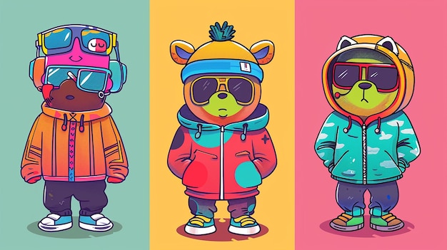 image of Three Animated Mascots Rocking Funky Fashion