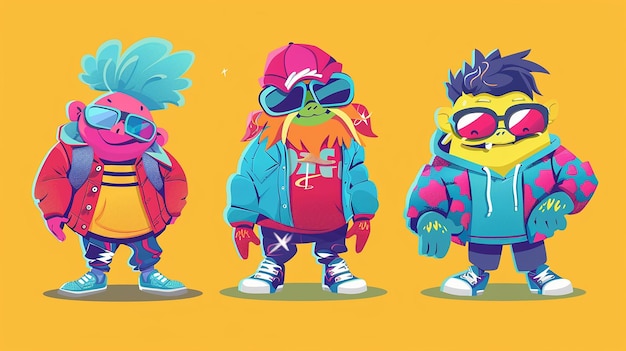 Photo image of three animated mascots rocking funky fashion