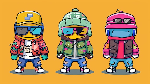 Photo image of three animated mascots rocking funky fashion