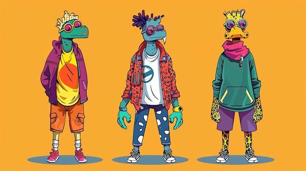 Photo image of three animated mascots rocking funky fashion