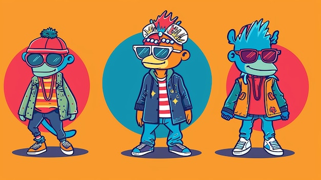 Photo image of three animated mascots rocking funky fashion