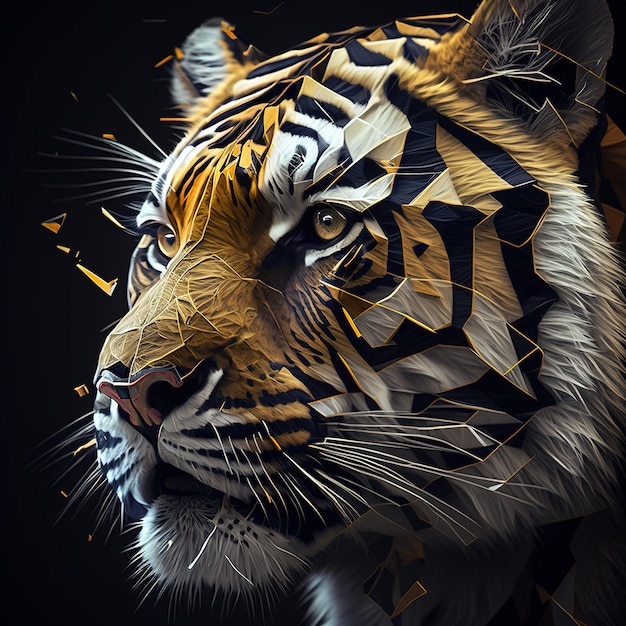 Image of a a tiger head with beautiful bright colors on a dark background Wildlife Animals Illustration generative AI