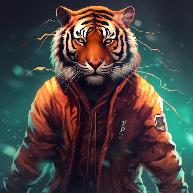 image of a tiger superhero with a fierce expression and superhero cape