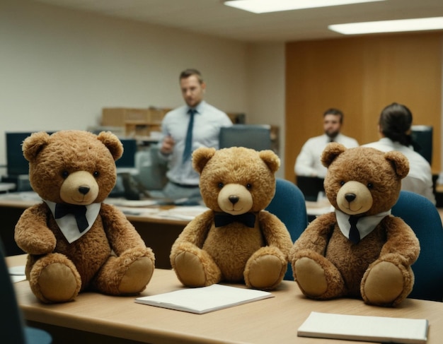 Image of toy bears in an office interior Generation of AI