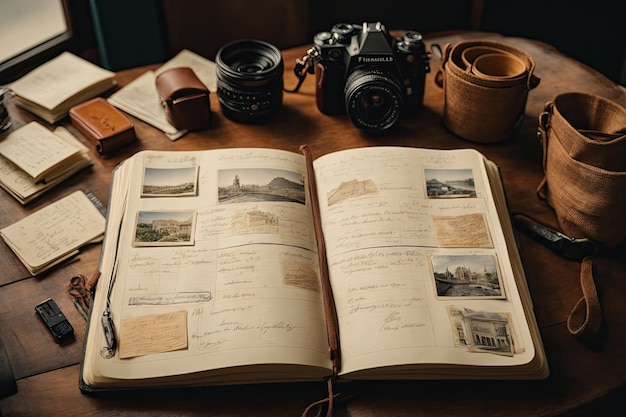 An image of a traveler's journal filled with sketches notes