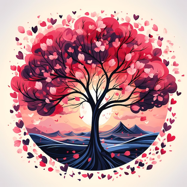 Image of tree with hearts in the shape of heart Generative AI