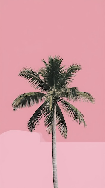 Photo image of tropical green palm over pink pastel background