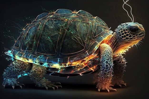 Image of a turtle with technology concept Wildlife Animals Illustration generative AI