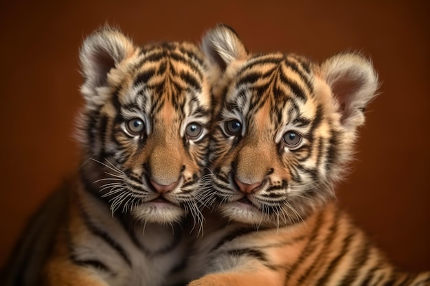 Image of two baby tigers cubs cuddle together Wildlife Animals Illustration Generative AI