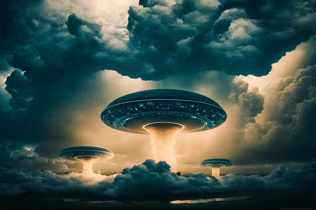 An image of two flying saucers in the sky Generative AI