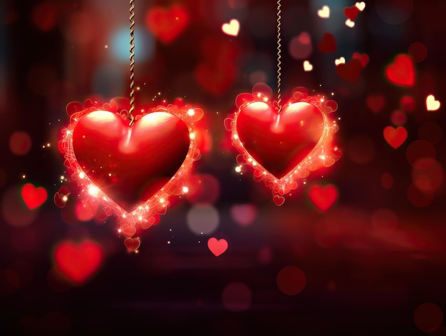 an image of two hearts with lights in a background in the style of mixes realistic and fantastical