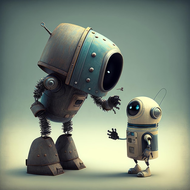 An image of two robots standing next to each other Generative AI