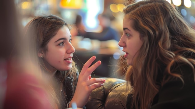 Photo an image of two women enjoying a cup of coffee and talking