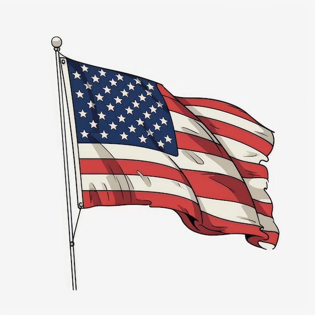 Photo image of usa flag simple cartoon art on white background generative ai