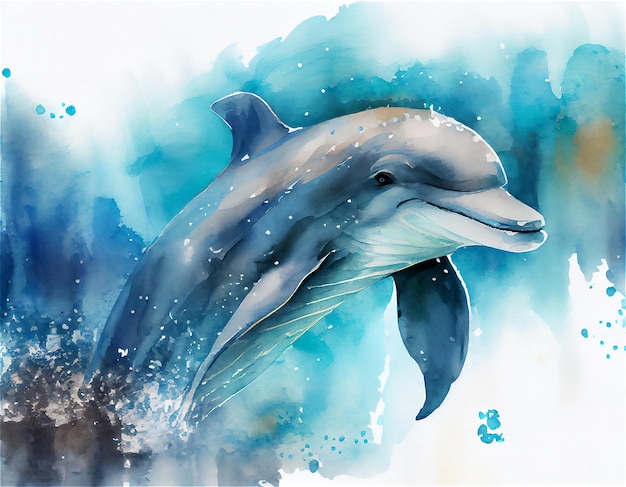 Image watercolor drawing of a dolphin