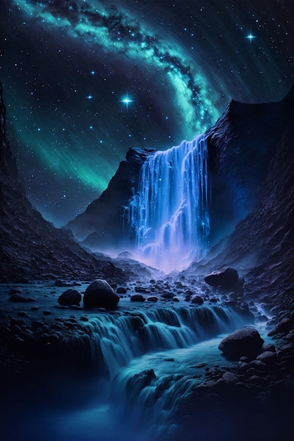 An image of a waterfall in the night sky generative ai