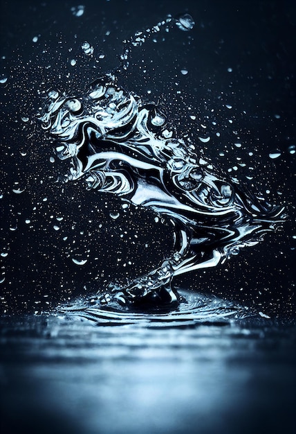 Image of white and blue particles and liquids moving on black backgroundbackground motion copyspace