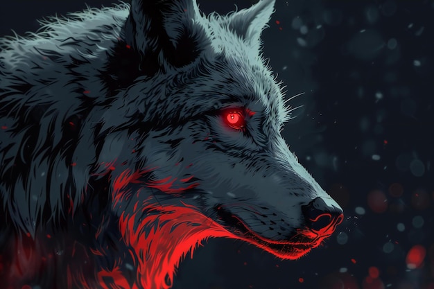 An image of a wolf head with red eyes high quality high resolution