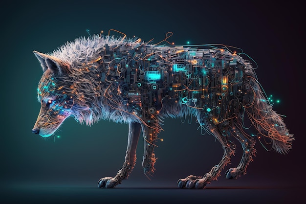 Image of a wolf with technology concept Wildlife Animals Illustration generative AI