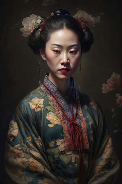 Image of a woman in kimono kim generative ai