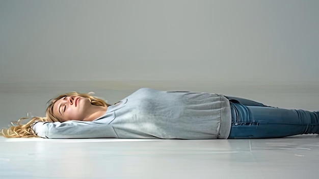 Photo an image of a woman laying on the floor