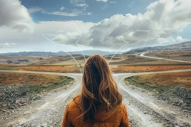 An image of a woman walking down a dirt road