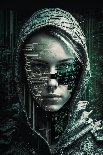 Image of a woman with hoodie and over her face generative ai