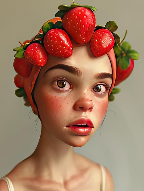 Photo an image of a woman with strawberries on her head