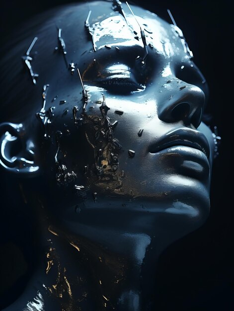 an image of a womans face with silver paint on it