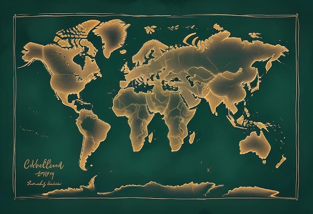 Photo an image of a world map with a monochromatic color scheme featuring a green background