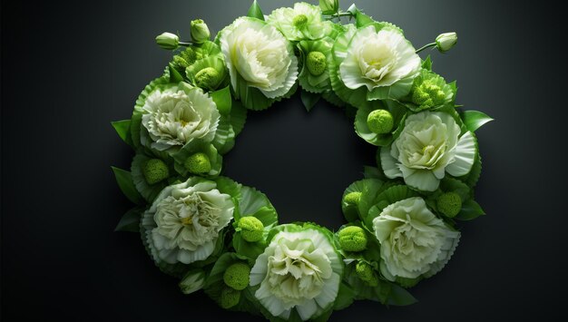 Image of wreath made of lush green leaves and various plants