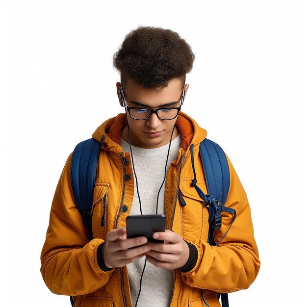 Image of a young man touching his cell phone