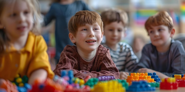 Photo images of autistic children learning and playing together on autism awareness day concept autism awareness day learning together playful activities inclusive education encouraging interactions