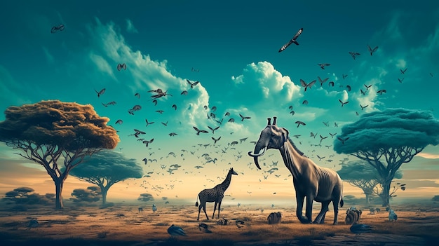 images were made with jpg and photoshop and were very creative surrealistic african wildlife