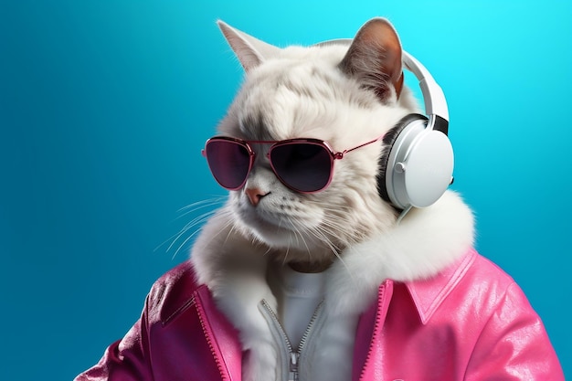 Imaginary Character with Cat Head Wearing Sunglasses and Trendy Attire Generative Ai