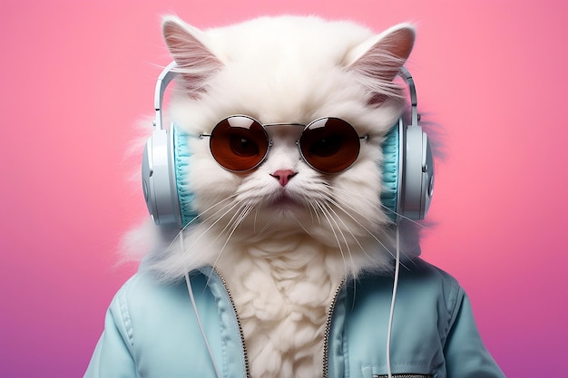 Imaginary Character with Cat Head Wearing Sunglasses and Trendy Attire Generative Ai