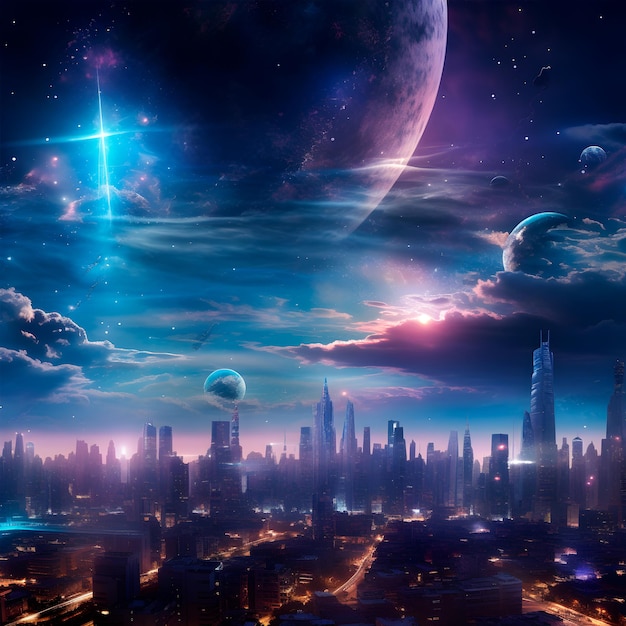 imaginary horizon with futuristic skyscrapers