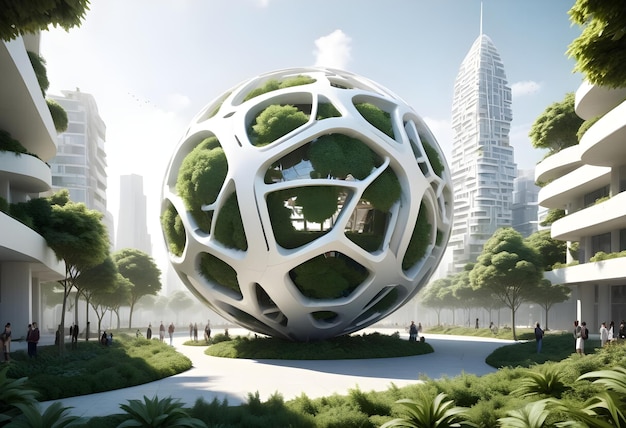 Photo imagination of ball futuristic city