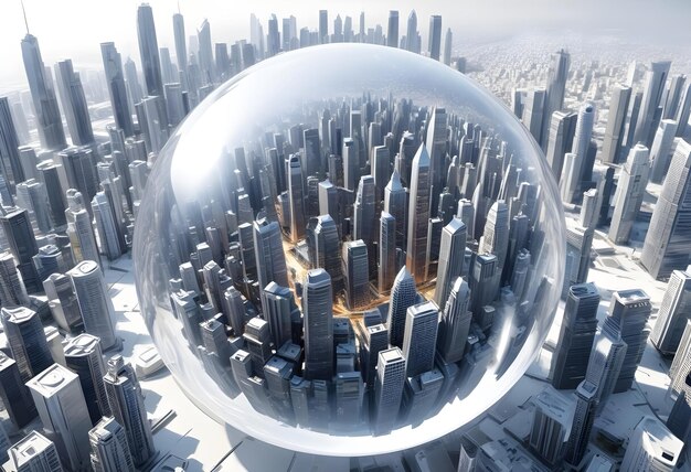 Photo imagination of ball futuristic city