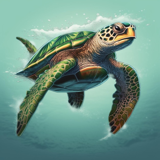 imaginative digital art of a sea turtle portrayed as a superhero