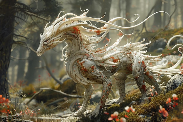 An imaginative portrayal of a mythical creature composed of elements from various folklore