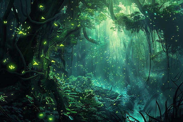 Imagine an artwork of a biodigital rainforest with generative ai