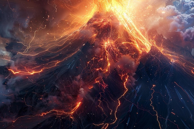 Imagine an artwork of a biodigital volcano eruptin generative ai