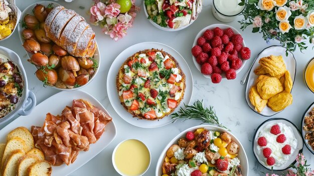 Photo imagine a brunch spread of beautifully arranged food where each dish is crafted with care and creativity