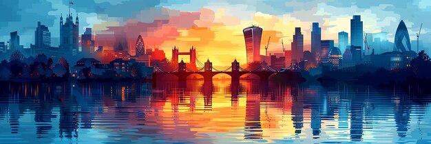 Imagine a City Skyline Vector Illustration of a Colorful Sunset