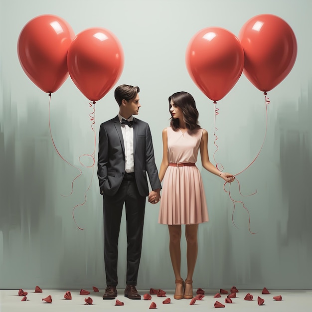 imagine A couple in love with balloons and a man in a suit