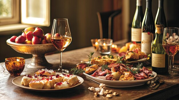 Photo imagine a festive holiday feast where traditional dishes and celebratory drinks bring warmth and joy