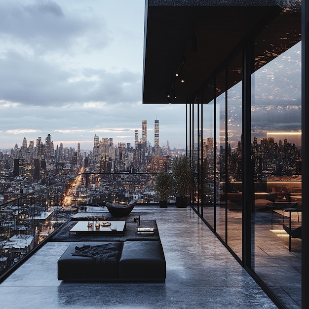 Photo imagine a rooftop salon overlooking a city skyline with glass walls for panoramic views