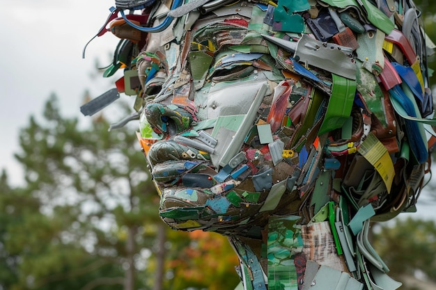 Imagine a sculpture made entirely of recycled mate generative ai