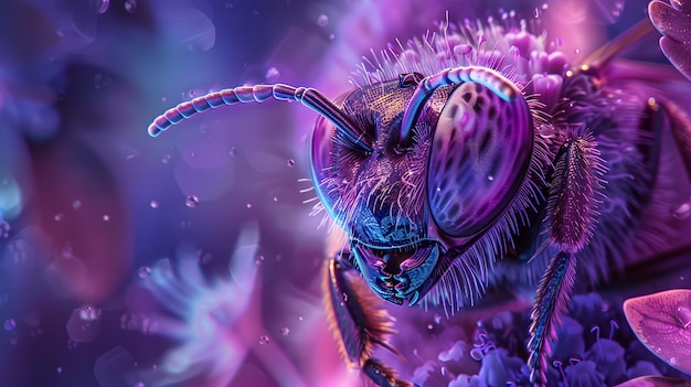 Photo imagine a surreal macro universe where a vibrant neon bee mesmerizes with its captivating image and